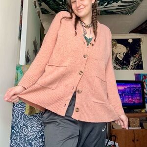 Women's Pink Cardigan Wool Sweater